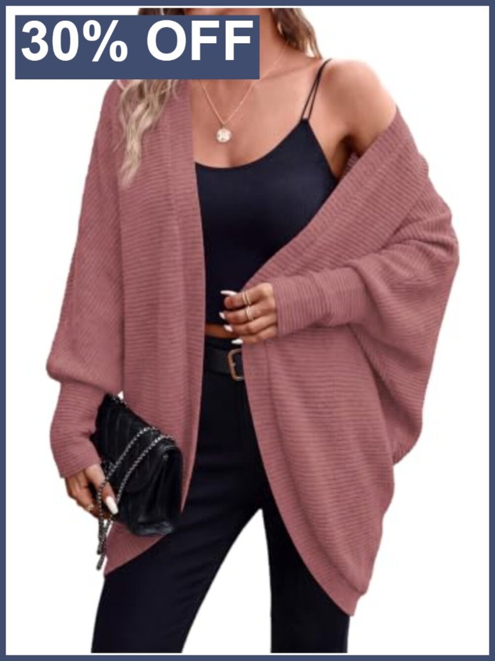 Batwing Long Sleeve Lightweight Ribbed Knit Cardigan Sweater